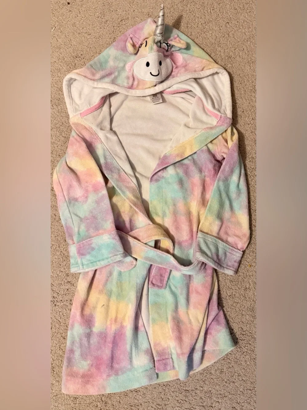 Kids Plush Tie-Dye Hooded Bathrobe - Pastel Unicorn Colors